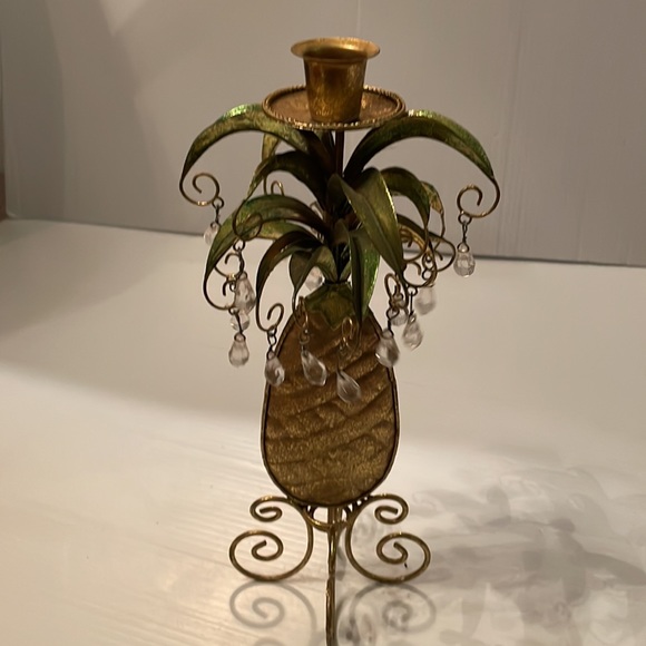 Pineapple 🍍 Detailed Candle Holder -w/ Hanging Clear Beads Must see - unique - Picture 13 of 14